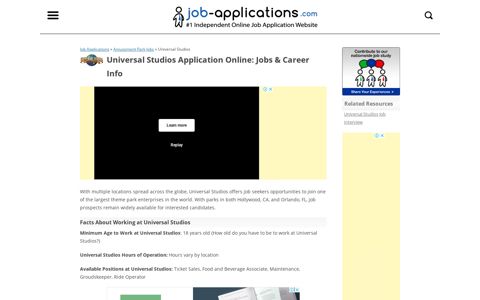 Universal Studios Application, Jobs & Careers Online
