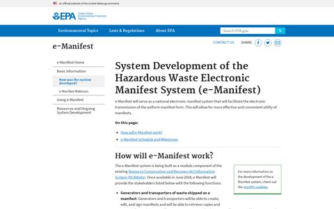 System Development of the Hazardous Waste ... - EPA
