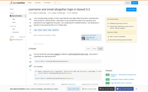 username and email altogether login in laravel 5.3 - Stack ...