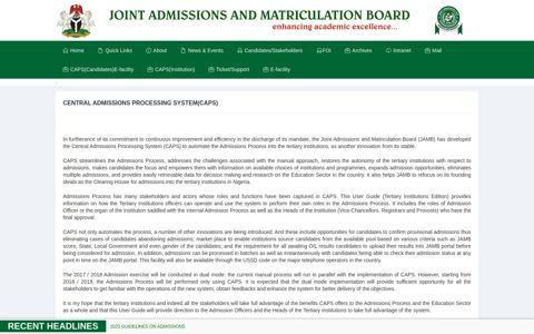 Central Admissions Processing System(CAPS) - Jamb