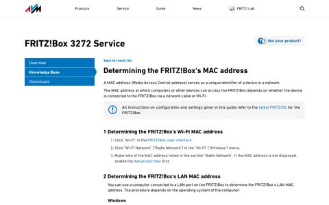 Determining the FRITZ!Box's MAC address | FRITZ!Box 3272 ...
