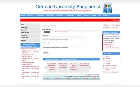 User account | German University Bangladesh