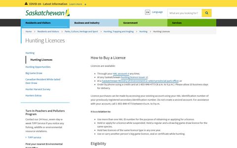 Hunting Licences | Hunting | Government of Saskatchewan