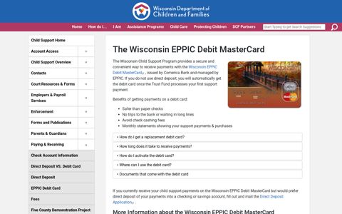 Replacement Child Support Debit Card - Wisconsin ...