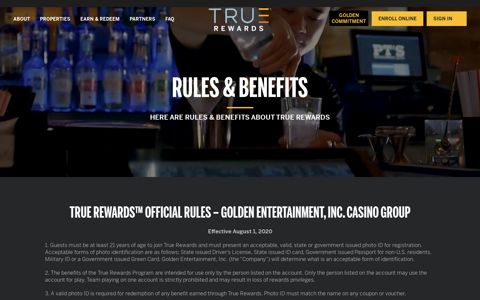 Golden Entertainment - True Rewards - Rules and Benefits