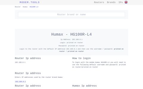 Humax HG100R-L4 Default Router Login and Password