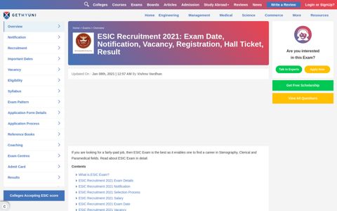 ESIC Recruitment 2020: Exam Date, Vacancy, Notification ...