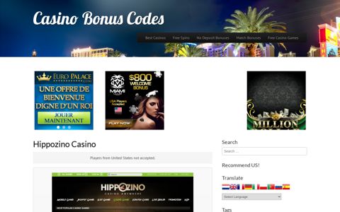 Hippozino Casino no deposit bonus codes