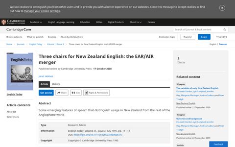 Three chairs for New Zealand English: the EAR/AIR merger ...
