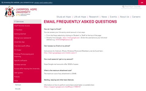 Email Frequently Asked Questions - Liverpool Hope University