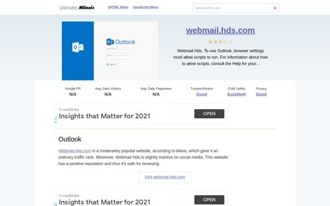 Webmail.hds.com website. Outlook.