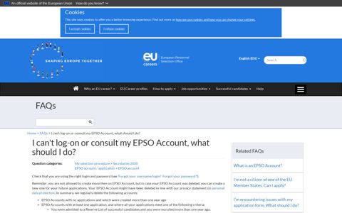 I can't log-on or consult my EPSO Account, what should I do ...