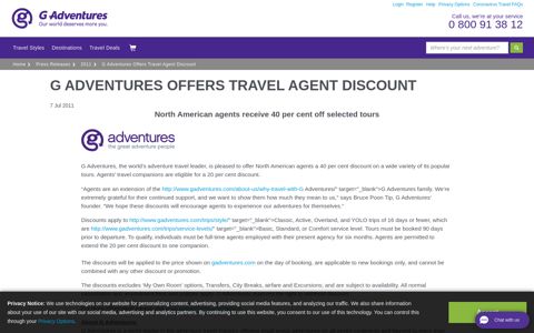 G Adventures Offers Travel Agent Discount - Press Releases ...