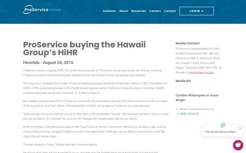 ProService buying the Hawaii Group's HiHR - ProService Hawaii