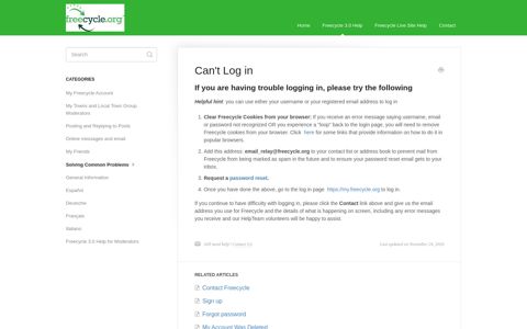 Can't Log in - Freecycle Knowledge Base