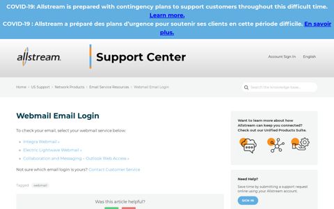 Webmail Email Login | Allstream Support Center