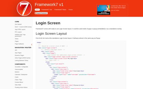 Login Screen | Framework7 v1 Documentation