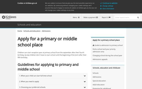 Apply for a primary school place | Kirklees Council