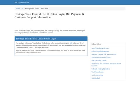 Heritage Trust Federal Credit Union Login, Bill Payment ...
