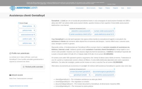 Servizio assistenza clienti Genialloyd - Assistenza-Clienti.it