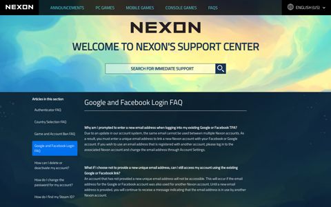 Google and Facebook Login FAQ – Nexon America Support ...