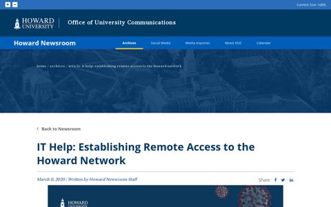 IT Help: Establishing Remote Access to the Howard Network