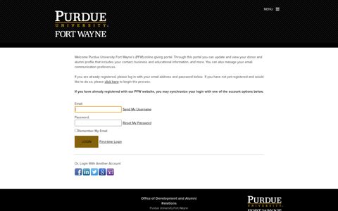 Purdue University Fort Wayne - Login