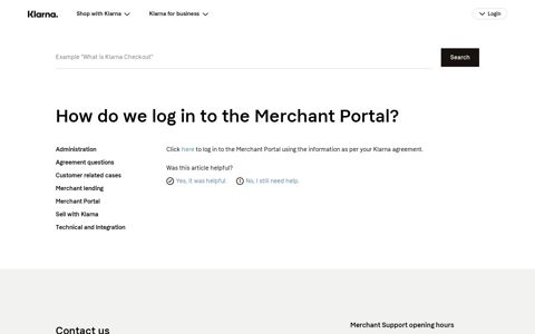 How do we log in to the Merchant Portal? | Klarna UK