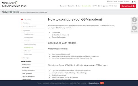 Configuring GSM modem in ADSelfService Plus