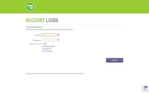 Account Login - Sign Up For Green Dot® Cash Back Card