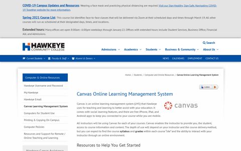 Canvas Online Learning Management System - Hawkeye ...