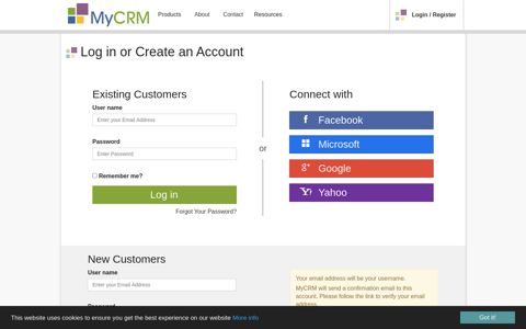 Log in or Create an Account - MyCRM Download Centre