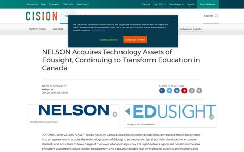 NELSON Acquires Technology Assets of Edusight, Continuing ...