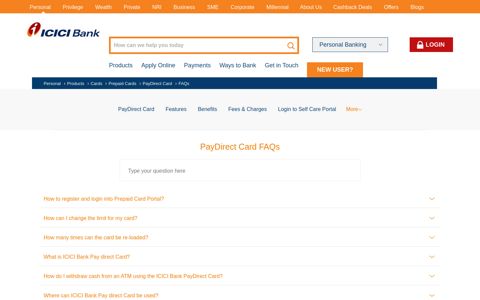 PayDirect Card Faqs - ICICI Bank Answers