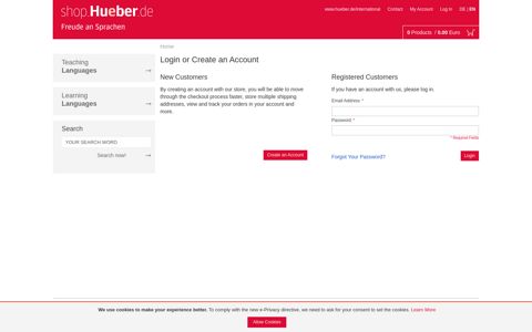Login or Create an Account - Hueber Shop - Hueber Verlag