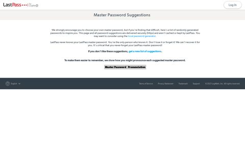 Master Password Suggestions - LastPass