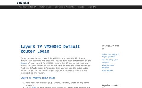 Layer3 TV VM3000C - Default login IP, default username ...