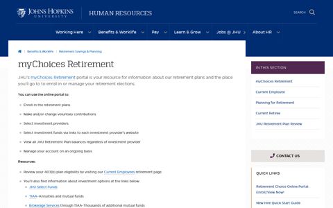 myChoices Retirement - Johns Hopkins University Human ...