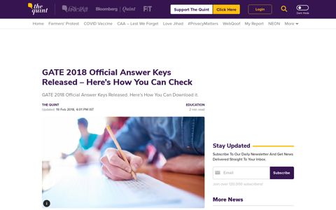 GATE 2018 Official Answer Key: IIT Guwahati Released ...