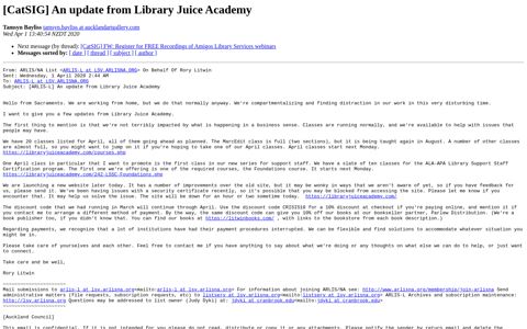 [CatSIG] An update from Library Juice Academy