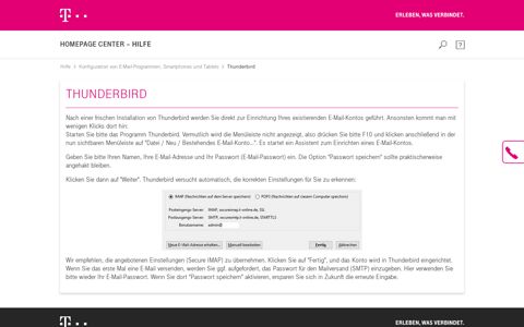 Thunderbird - Homepagecenter - Telekom