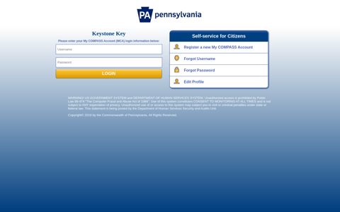 PA Pennsylvania Keystone Key Login Page - COMPASS.state ...