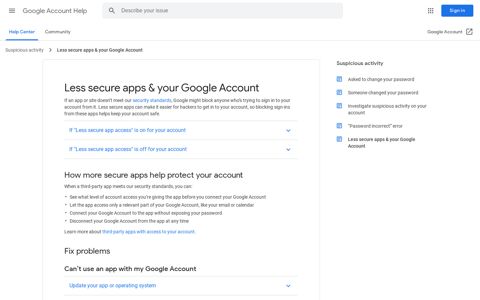 Less secure apps & your Google Account - Google Account Help