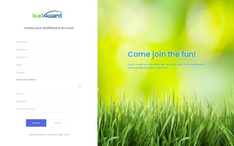 create your lead4ward account - lead4ward | login