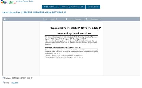 User Manual for SIEMENS SIEMENS GIGASET S685 IP