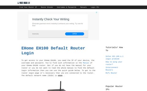 EHome EH100 - Default login IP, default username & password