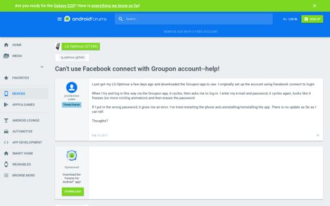 Can't use Facebook connect with Groupon account--help! - LG ...