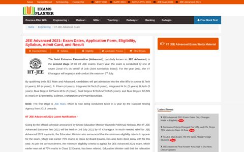 JEE Advanced 2021 – Dates, Applications, Syllabus, Result