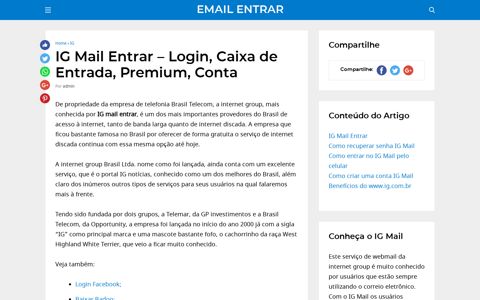 Login, Caixa de Entrada, Premium, Conta - IG Mail Entrar