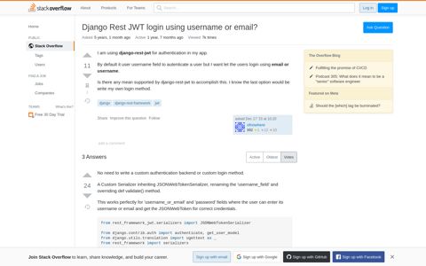 Django Rest JWT login using username or email? - Stack ...